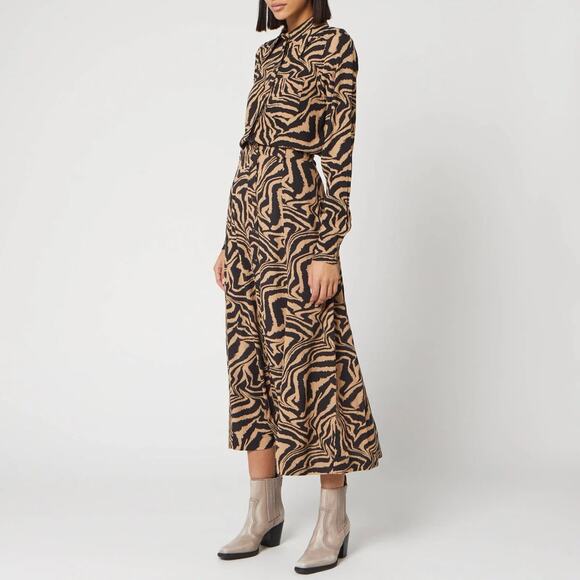 Ganni Zebra Printed Crepe Shirt Long Sleeve Button Up - 34 Tannin - Picture 4 of 5